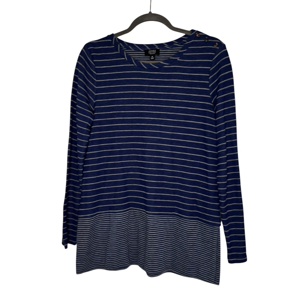 Jones NY Long‎ Sleeve Blue Striped Top Medium